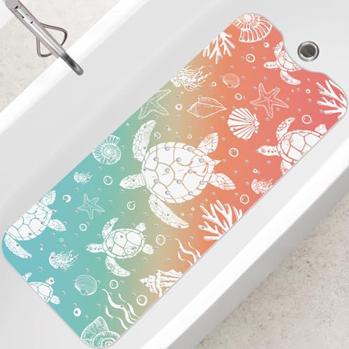 SHUCHING Sea Turtle Bath Mat for Tub Non Slip-40x16 Inch | Bathtub Mat for Women Mold Free, Long Shower Mat for Inside Shower with Suction Cup, Machine Washable - color: Abstract Sea Turtle