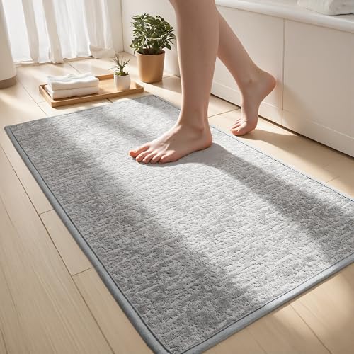Grey Bathroom Rugs Non Slip Washable Quick Dry Ultra Thin Bath Mat | Bathroom Rugs Fit Under Door Low Profile Bath Mat, 17" × 32" - color: Grey, size: Medium(17"x 32")