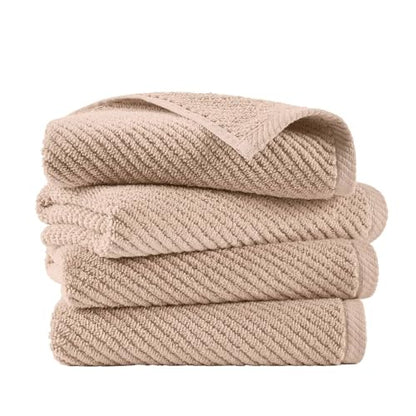 Madison Park 100% Zero Twist Cotton 4 Piece Bathroom Hand Towels, Beige | 18" x 28" Bath Hand Towels, 500 GSM Diagonal Ribbed, Soft, Quick Dry, Highly Absorbent, Durable, Modern, OEKO TEX - color: Beige, size: 4 Piece Hand Towel Set