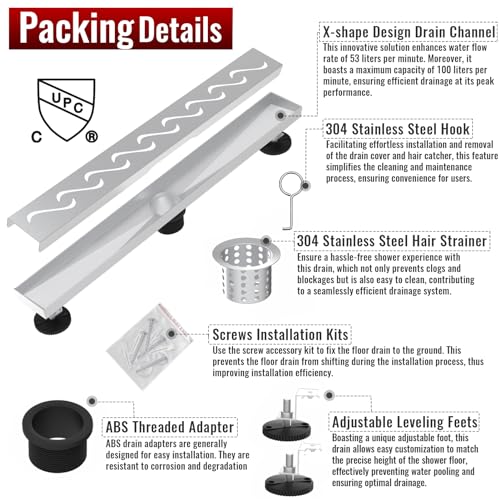 Linear Shower Drain, 28 inch Brushed Nickel | Including Hair Catcher and Removable Grate, 304 Stainless Steel, Easy to Install and Clean (Drain Base Not Included) - color: Brushed Nickel, size: 28 inch