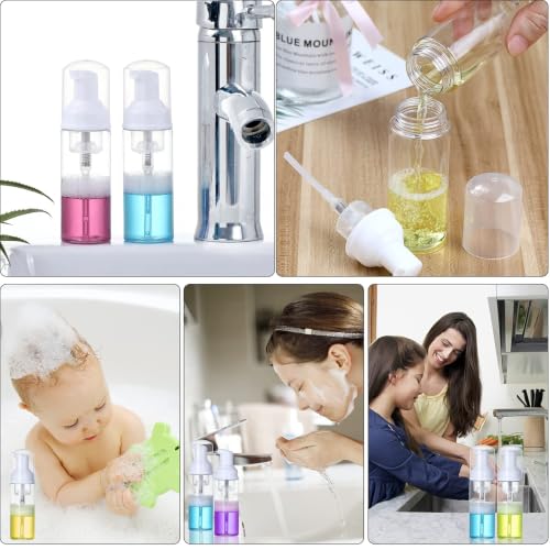 35 Pack 2 oz Foam Pump Bottles, Refillable Soap Dispenser, Daily Use | Clear foam pump bottle for diluted liquid soap, facial cleanser, body wash, shampoo, bathroom, kitchen, vanity and travel use - color: Clear