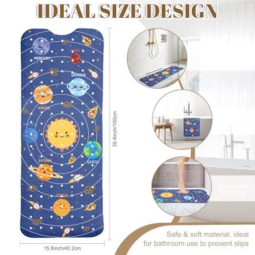 Space Bathtub Mat Non Slip with Drain Holes and Suction Cups Bath Mat 40x16 Inch Tub Mats Shower Mats for Kids - color: Space