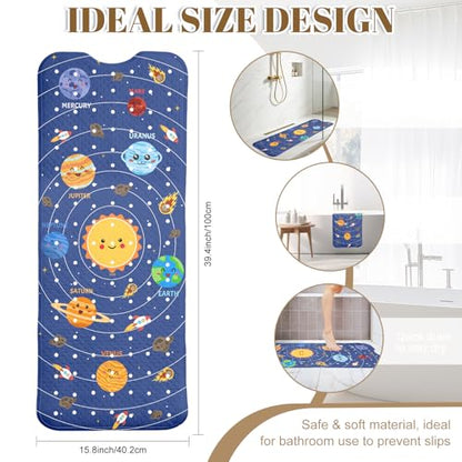 Space Bathtub Mat Non Slip with Drain Holes and Suction Cups Bath Mat 40x16 Inch Tub Mats Shower Mats for Kids - color: Space