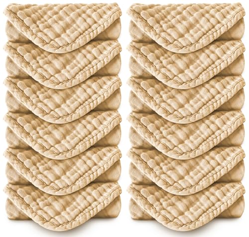 MOON PARK Baby Washcloths, 12 Pack - 12x12 Inches, Small Burp Cloths and Baby Wipes - 100% Cotton Muslin Ultra Soft for Newborn, Infant and Toddlers - Brown - color: Brown
