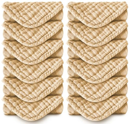 MOON PARK Baby Washcloths, 12 Pack - 12x12 Inches, Small Burp Cloths and Baby Wipes - 100% Cotton Muslin Ultra Soft for Newborn, Infant and Toddlers - Brown - color: Brown