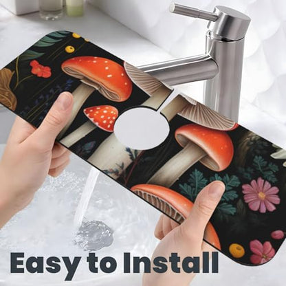 Diatomite Fast Drying Mushroom Faucet Mat for Kitchen Sink & Bathroom Counter,Super Absorbent Water Sink Protectors Prevent Moisture Buildup,Sink Splash Guard 15×5.5 Inch - color: Mushroom