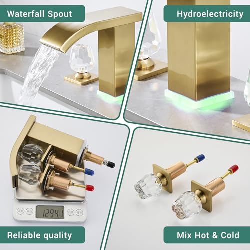 Brushed Gold Bathroom Faucet 3 Hole Widespread Waterfall Vanity Faucet for Bathroom Sink, Modern Touch on Two Handle Gold Faucet (Brushed Gold) - color: Brushed gold