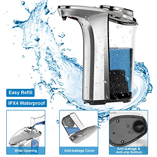 PZOTRUF Automatic Soap Dispenser, Touchless Dish Soap Dispenser 17oz/500ml with Infrared Sensor, 5 Adjustable Soap Dispensing Levels, Liquid Hand Dispenser for Bathroom Kitchen Sink (Silver) - color: Silver