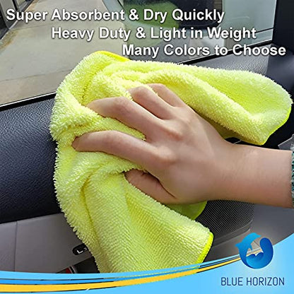 Blue Horizon Microfiber Cleaning Towels, Pack of 24, Ultra Soft Plush Washcloth, All Purpose Premium Microfiber Detailing Cleaning Cloths Reusable Shop Towels (16" x 16", Yellow) - color: Yellow