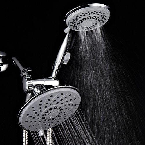 HotelSpa 6''/4'' Ultra-Luxury 3 way Rainfall Shower-Head/Handheld Shower Gray Spiral Combo w/Patented ON/OFF Pause Switch and 5-7 foot Stretchable Stainless Steel Hose - color: Chrome & Gray