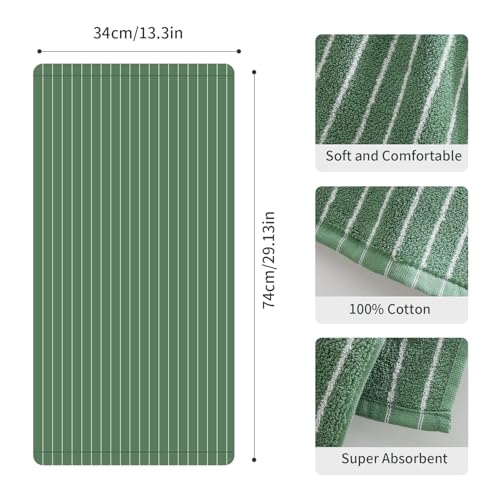 Green Stripe Hand Towels Set of 6，Ultra-Absorbent & Quick-Drying Bathroom Hand Towels 100% Cotton Face Towels, Soft Hand Towels for Bathroom，13” x 29” - color: Green