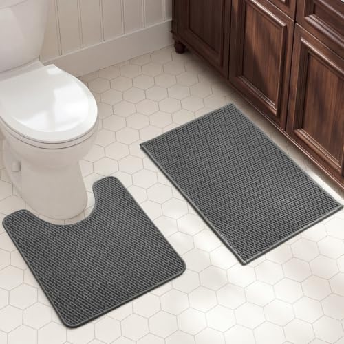 TYUU Bath Mat Set 2 Piece, Bathroom Rugs Non Slip Washable & Toilet Mat | Non Slip Quick Dry Absorbent Low Pile Bathroom Mats, Washable Bath Rugs 2 Pc: 20x30 Mat & Toilet Mat 20x24 in. Dark Grey - color: Dark Grey, size: 20"x30" + 20"x24" U Shape