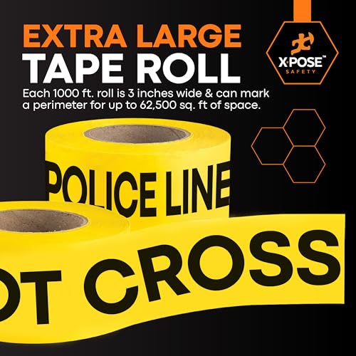 Xpose Safety Yellow Police Line Do Not Cross Tape – (2 Rolls) | 3" x 1000' High-Visibility Barricade Tape for Construction Sites, Hazards, Crime Scenes - color: Police Line Do Not Cross, size: 2 Mil