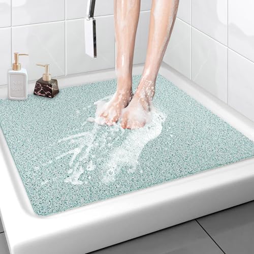 Shower Mat Non Slip - 32x32 Inch Soft Comfort Bath Mat with Drainage Holes, PVC Loofah Massage Bathmat for Shower, Tub, Bathroom, Wet Areas, Quick Drying - color: Blue-white Mix, size: 32" x 32" (Square)
