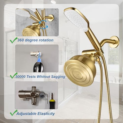3 Way Shower Diverter Valve with Hand Shower Holder, G1/2 Shower Head Splitter, Shower Arm Diverter (Gold) - color: Gold