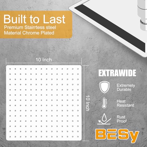 10 Inch Rain Shower Head High Pressure Rainfall Shower Head Chrome | Square Rain Bathroom Showerhead, High Flow, Large Stainless Steel, Ceiling Mounted, Wall Mounted, Waterfall Full Body - color: Polished Chrome, size: 10 Inch