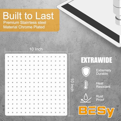 10 Inch Rain Shower Head High Pressure Rainfall Shower Head Chrome | Square Rain Bathroom Showerhead, High Flow, Large Stainless Steel, Ceiling Mounted, Wall Mounted, Waterfall Full Body - color: Polished Chrome, size: 10 Inch