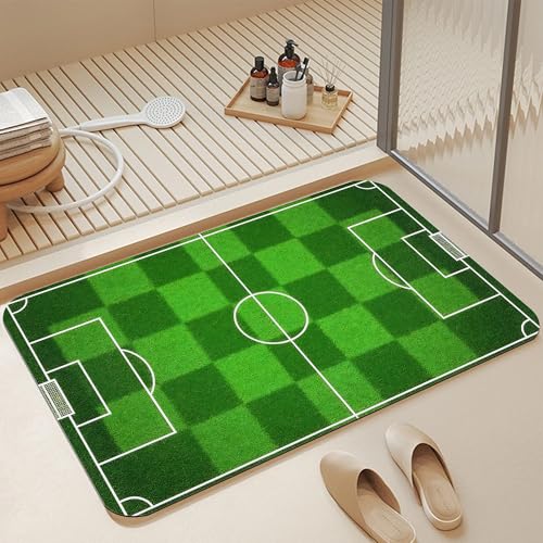 Bath Mats for Bathroom,Football Field Bathroom Rugs,Green Sport Diatomaceous Bath Rug Quick Dry, Non Slip Super Absorbent Low Profile Doormat for Home Kitchen Patio 17 X 29.5 Inch - color: Football Field