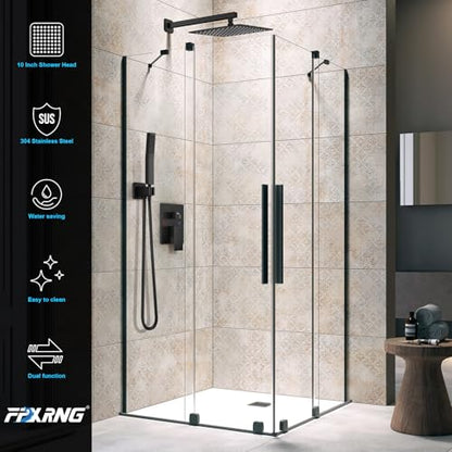 FPXRNG Shower Faucet Set Rainfall Shower System with Square Shower Head and Handle Set Rough-in Valve and Metal Trim Kit Included Matte Black 8 Inch Wall Mounted Shower Fixtures - color: Matte Black, size: 8 Inch Wall Mount Shower Head