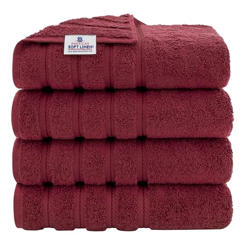 American Soft Linen 100% Cotton Luxury Turkish Towels, 4 PC Bath Towel Set | Soft Absorbent Quick Dry OEKO Tex Standard 100 Certificated Durable Machine Washable Premium Hotel Quality - color: Bordeaux Red, size: 27"x54"