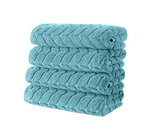 BAGNO MILANO Turkish Cotton Bath Towels, Hand Towels - Soft Plush Jacquard Collection - Highly Absorbent Towel Set (Aqua Green, 4 Pcs Hand Towel Set) - color: Aqua Green, size: 4 pcs Hand Towel Set