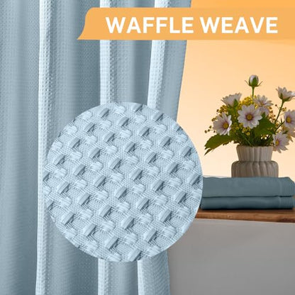 River Dream No Hooks Shower Curtain with 2 Snap in Liner, Pink, 71Wx74H | Waffle Weave, 1 Attached Snap in Liner and 1 Extra Replacement Liner, Bathroom Curtains Shower Set, Hotel Grade, Spa Like - color: Blue