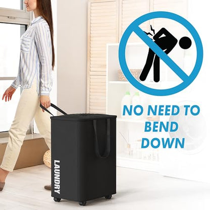 Simple Houseware Large 82L Laundry Basket with Wheels and Handles, Black | Collapsible Waterproof Hamper with Mesh Cover - color: Black