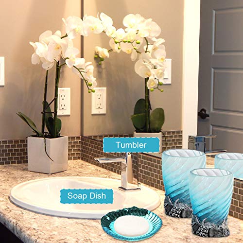 Bathroom Accessory Set, 5 PCS Bath Ensemble Set Includes Soap Dispenser, Soap Dish, Tumbler, Toothbrush Holder - Polyresin Glass for Home, Office, Superior Hotel - color: Sky Blue