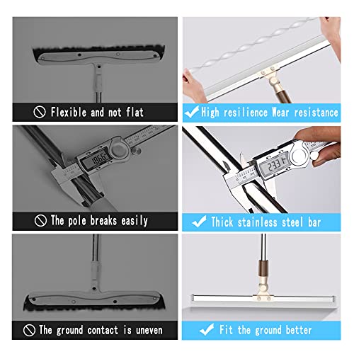 65" Adjustable Floor Squeegee Broom,Heavy-Duty,Wet/Dry for All Floors | Multi-surface squeegee broom,Non-Slip handle,Non-Scratch,Silicone long handle ,Pet hair removal,Bathroom squeegee