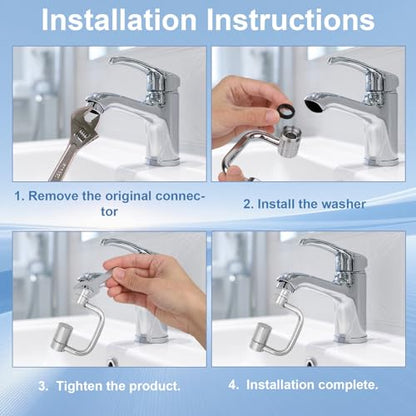 Universal 1440° U Shaped Faucet Extender, with 2 Adjustable Spray Modes 1080° Rotating Faucet Extender Aerator Extension for Kitchen & Bathroom Tap Sink (Silver)