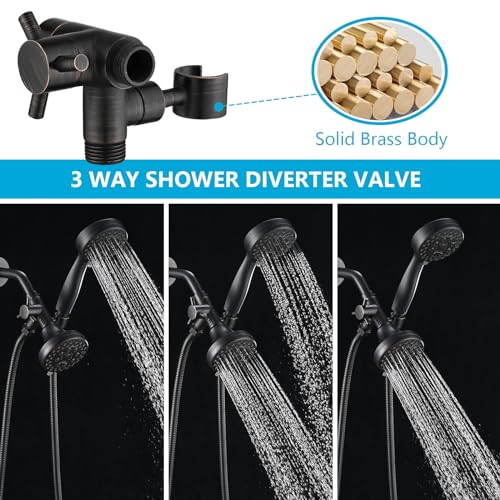 PDPBath Solid Brass 3 Way Shower Arm Diverter Valve with Handheld Holder for Dual Shower Heads with G1/2 Universal Connection - Oil Rubbed Bronze - color: Oil Rubbed Bronze-2
