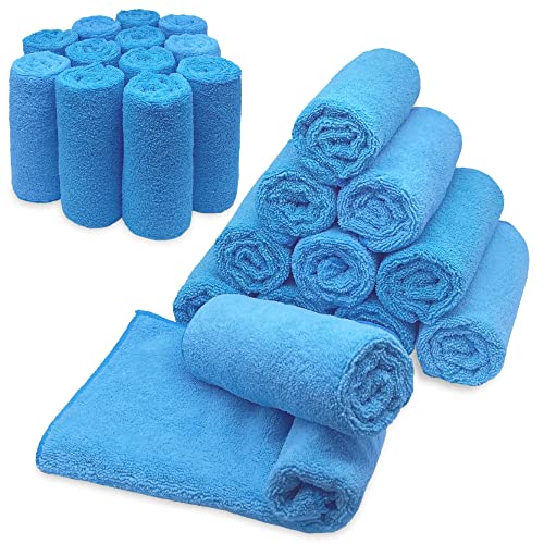 Microfiber Cleaning Towels, Pack of 24, Ultra Soft Plush Washcloth, All Purpose Premium Microfiber Detailing Cleaning Cloths Reusable Shop Towels (16" x 16", Sky Blue) - color: Sky Blue