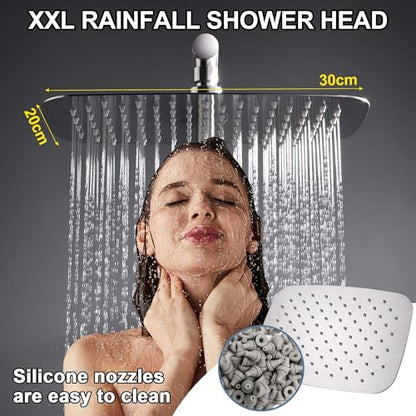 All Metal Shower System with Shower Shelf, SonTiy 9" Rain & Handheld Shower Combo, Adjustable Holder, Brass Diverter 2.5GPM Complete Bathroom Shower Set, Brushed Nickel - color: Brushed Nickel, style: 2.5 Gallons Per Minute-Square