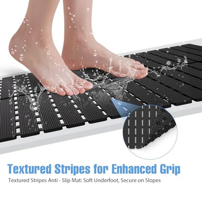 Shower Mat Non-Slip Bath Mat for Tub and Shower Stall,236 Suction Cups with Drain Holes, Quick Dry Machine Washable, Extra Grip for Stand Up Showers, Bathroom Essentials 24x24 Inch(Black) - color: Black