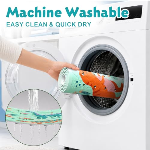Baby Bath Mat for Tub Non Slip Kids, BPA Free Extra Long Bathtub Mat 40x16 with Drain Holes and 200 Suction Cups, Non Toxic Machine Washable Toddler Bath Mat, Eco-Friendly Certified - color: K-dense Dinosaurs-1