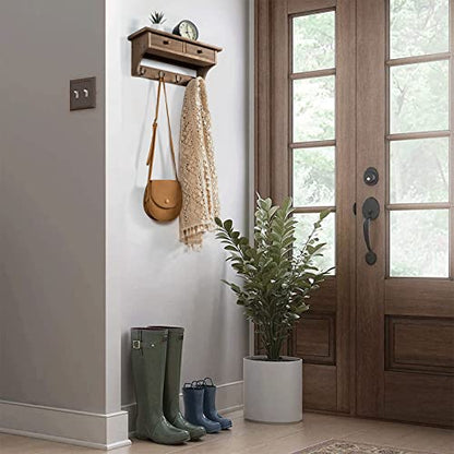 Emfogo Coat Hooks Mounted, Rustic Wood Coat Rack Mount Shelf with Hooks, Farmhouse Coat Rack with Shelf & Coat Hook for Entryway, Mudroom, Bedroom, Kitchen, Bathroom(Walnut) - color: Walnut
