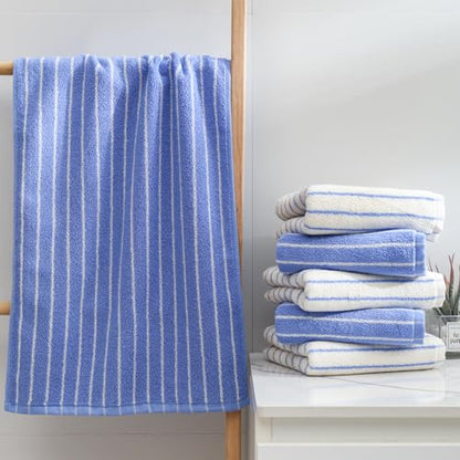Blue Striped Hand Towels, Bathroom Hand Towel Set of 6, 13" By 29" - 100% Cotton | Quick Dry | Absorbent | Light Weight, Soft Face Towel for Showering & Guest, Luxury Towel Gift - color: Blue