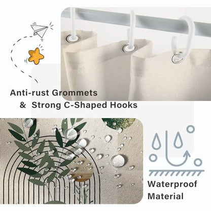 Mid Century Sage Green Stall Shower Curtain with Hooks 48x72 Inch | Waterproof Small Abstract Green and Beige Bathroom Curtain for Shower Stall, Machine Washable - color: Abstract 041, size: 48"W x 72"L (Pack of 1)