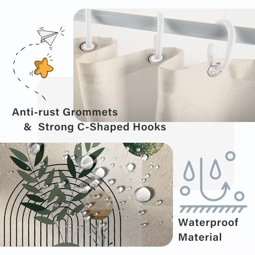 Mid Century Sage Green Stall Shower Curtain with Hooks 36x72 Inch | Waterproof Small Abstract Green and Beige Bathroom Curtain for Shower Stall, Machine Washable - color: Abstract 041, size: 36"W x 72"L (Pack of 1)
