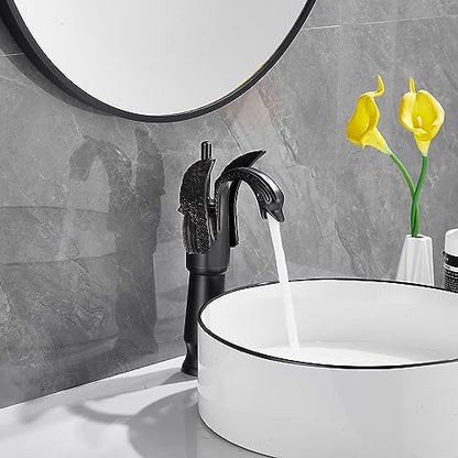Oil Rubbed Bronze Swan Shape Single Handle One Hole Bathroom Vessel Sink Faucet Deck Mount Lavatory Sink Faucet - color: Bronze, size: Tall