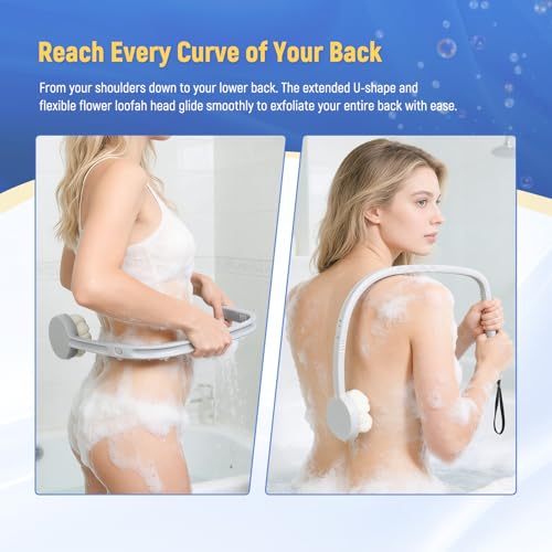 Long Handled Flower Loofah Sponge for Back, Back Scrubber Brush for Shower, Loofah Sponge on a Stick for Men,Women,Elderly - size: 1 Count (Pack of 1)