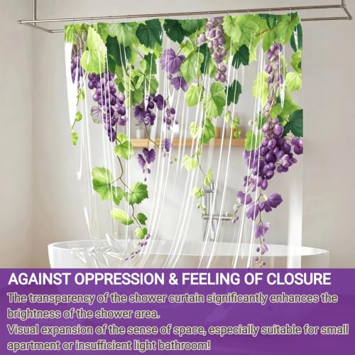 Clear Grape Shower Curtain Liner, Purple Plastic Transparent Pretty Shower Curtains for Bathroom, 72x72 Weighted Magnetic Shower Curtain Set with 12 Hooks - color: Clear Grape, size: 72"W x 72"L (Pack of 1)