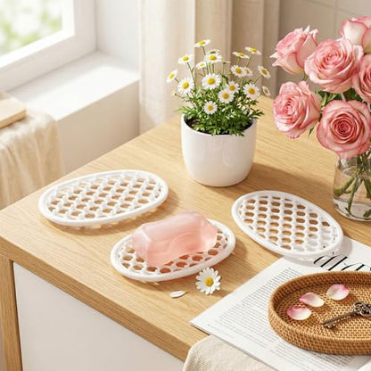 3PCS Soap Dish with Drainage Holes, Self Draining Silicone Soap Holder for Shower, Non-Slip Soaps Dish Tray for Bathroom Sink, Small Bar Soaps Saver Pad for Niche/Shelf Bathtub