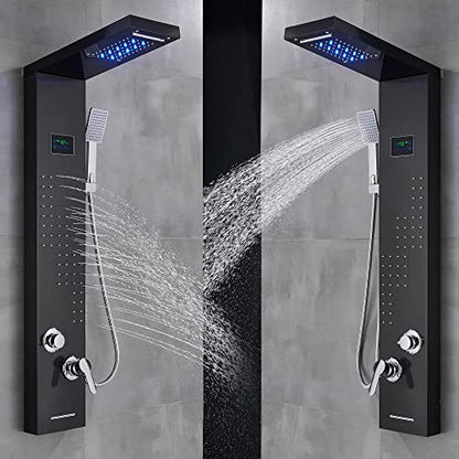 Black Shower Panel Tower System Led Rain Head Combination Massage Body Jets Faucet Shower Column