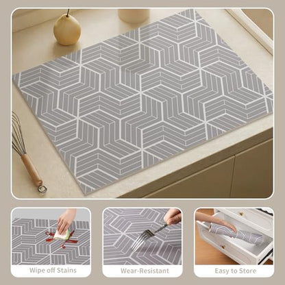 Absorbent Kitchen Counter Mat Fast-Drying Cuttable Coffee Mat Geometric Design for Kitchen Bathroom Pet Feeding Area(Hexagon Grid,Gray)