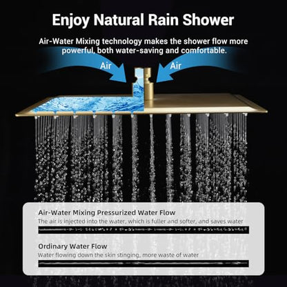 Thermostatic Dual Shower System, Rain Shower Faucet, Brushed Gold | 12 Inch Shower Head, 6 Inch Wall Mount Head, High Pressure Handheld Sprayer, Push Button Valve - color: Brushed Gold