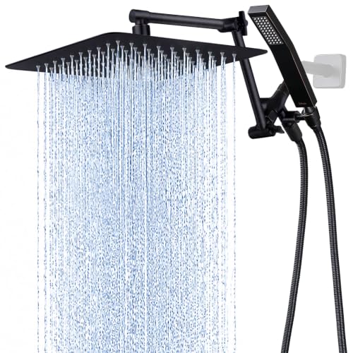 G-Promise All Metal 12 Inches Rainfall Shower Head with Handheld Combo | All Metal, Built to Last, Easy Install, Adjustable Height & Angle for All Heights, Extra Long Hose, Modern Upgrade - color: Oil Rubbed Bronze, size: 12 Inches