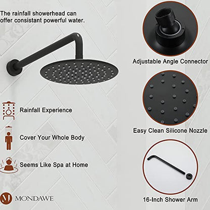 MONDAWE 9 Inch Wall Mounted Shower Faucet Set with Tub Spout in Matte Black, Rainfall Shower Head with 3-Setting Handheld Spray Shower Combo, High Pressure Shower System with Solid Brass Valve - color: Matte Black, style: 9 IN - With Tub Spout