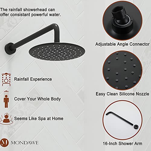 MONDAWE 9 Inch Wall Mounted Shower Faucet Set with Tub Spout in Matte Black, Rainfall Shower Head with 3-Setting Handheld Spray Shower Combo, High Pressure Shower System with Solid Brass Valve - color: Matte Black, style: 9 IN - With Tub Spout