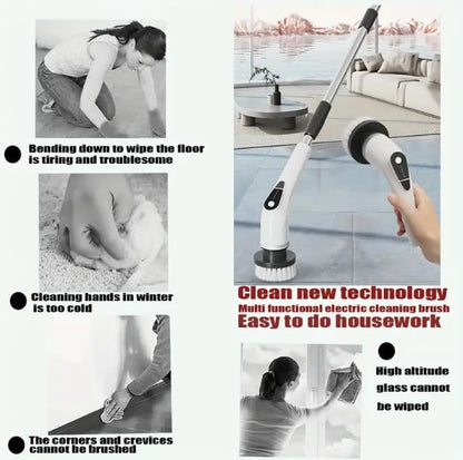 Electric Spin Scrubber, 5-Speed Power Spin Cleaner with 8 Replaceable Brush Heads, IPX7 Waterproof, Adjustable Extension Handle, Large Battery for Bathroom, Shower, Tile, and Floor Cleaning